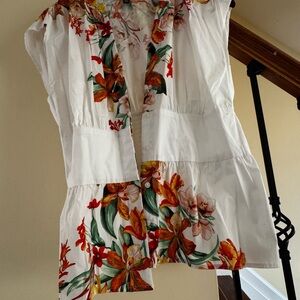 White House Black Market Floral Button-Down Blouse